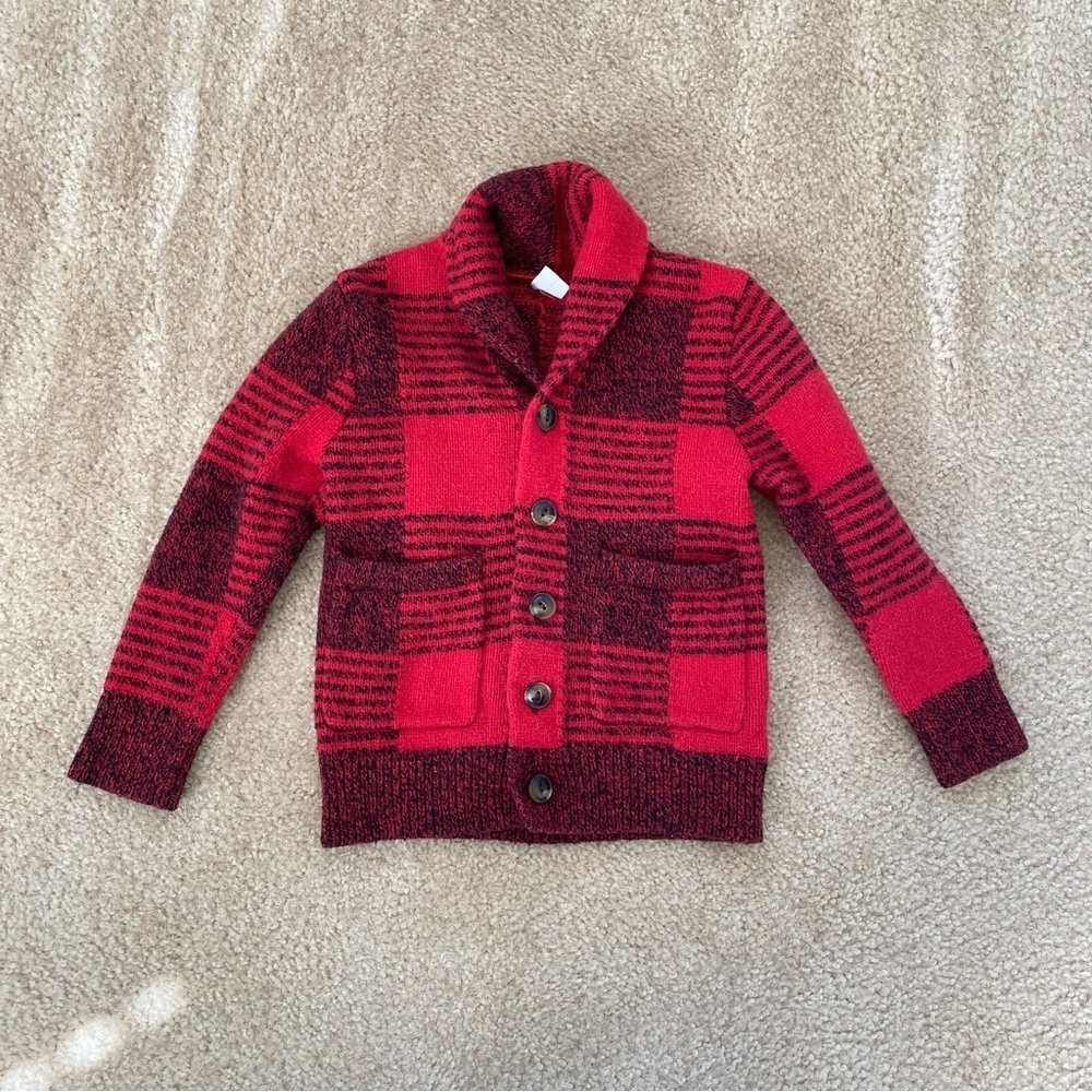 Baby Gap Little Boys Red & Black Button Down Cotton/Wool Sweater Size 4
